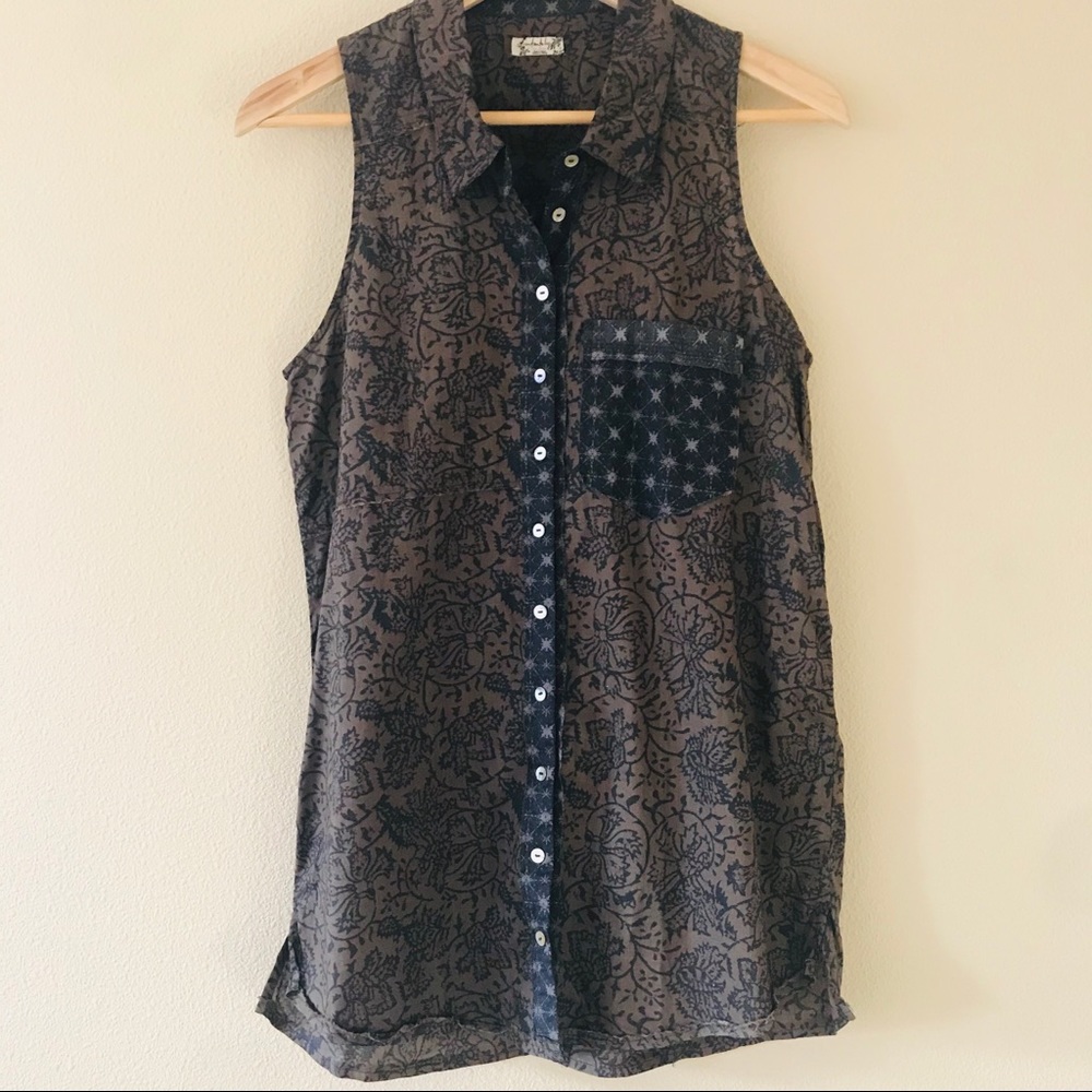 Free People Sleeveless Oversized Button Down Two Tone Lightweight Size XS